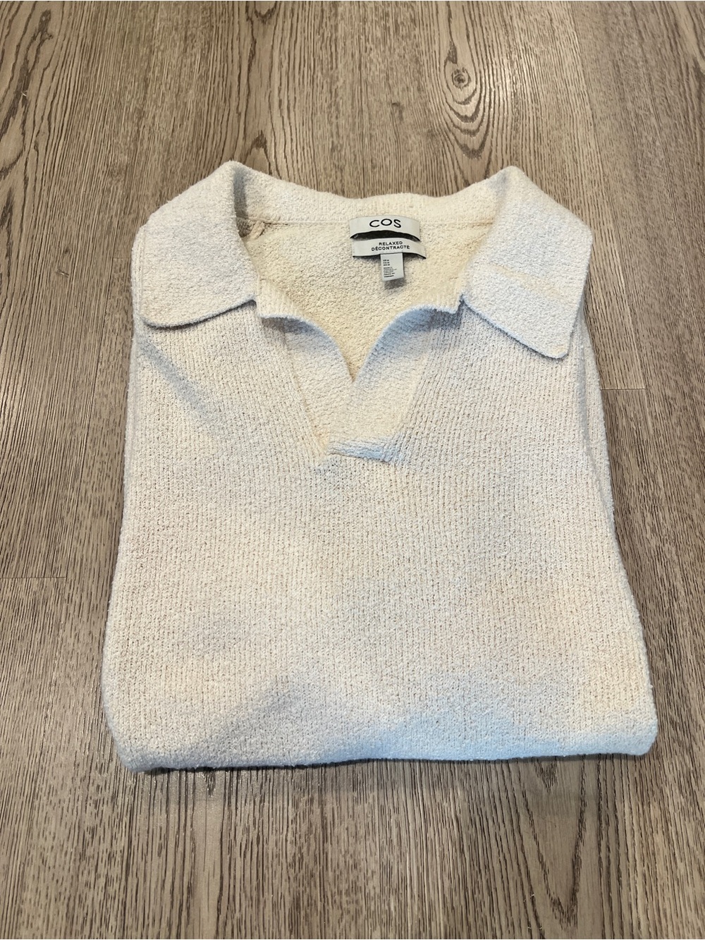 COS Cream Cozy Knit Polo Short-Sleeve Sweater